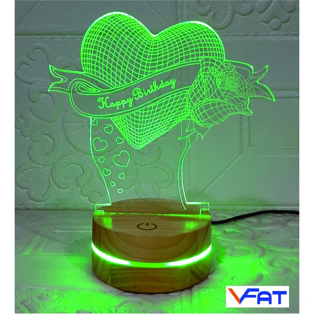 Đèn 3D led,  Đèn Happy birthday, quà tặng sinh nhật, đèn ngủ 16 màu, đèn đổi màu, quà tặng, đèn mica, VFAT Shop