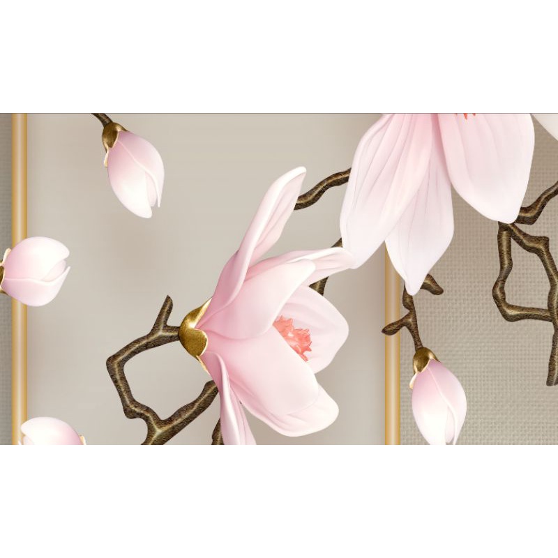 Tranh dán tường 3D trang trí phòng khách mẫu hoa đào