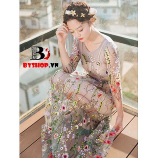 Đầm Ulzzang dạ hội thêu hoa cao cấp