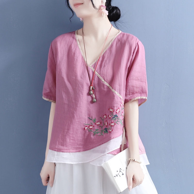☻ L O T U S ☻ Áo Kiểu Cổ Chữ V Thêu Plus Size CAL1819