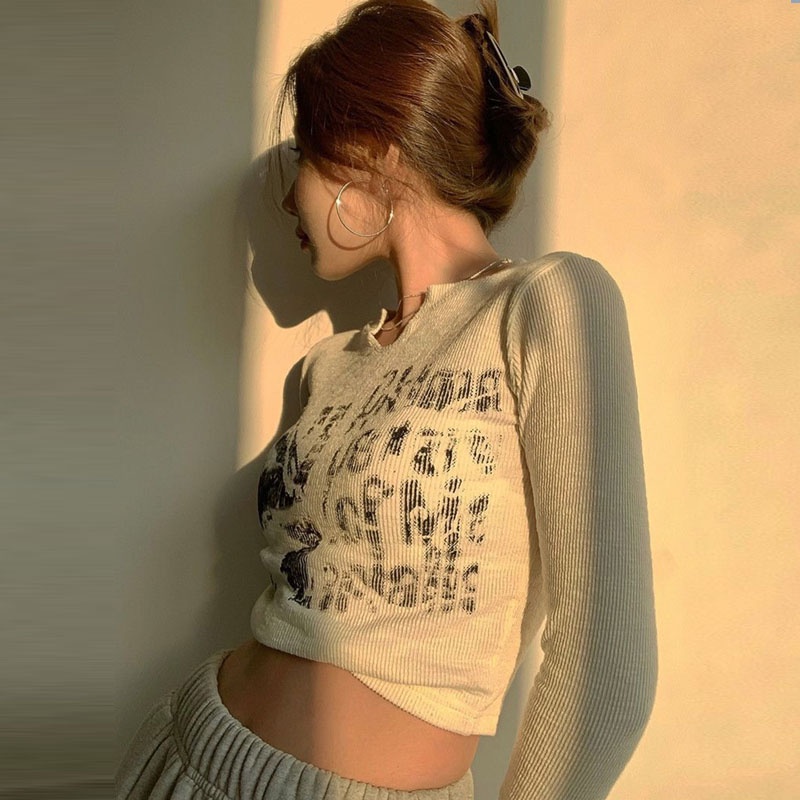 Áo croptop dài tay màu sắc trẻ trung cho nữ