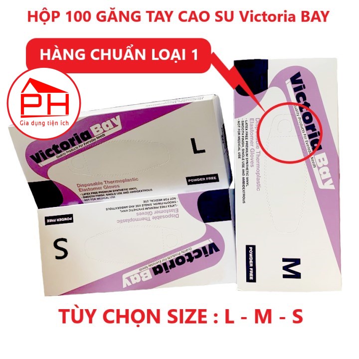 Hộp 100 Găng tay cao su VictoriaBay làm bếp vệ sinh siêu dai chất liệu TPE không mùi (SIZE : L-M-S) - Gia dụng Phước Hòa