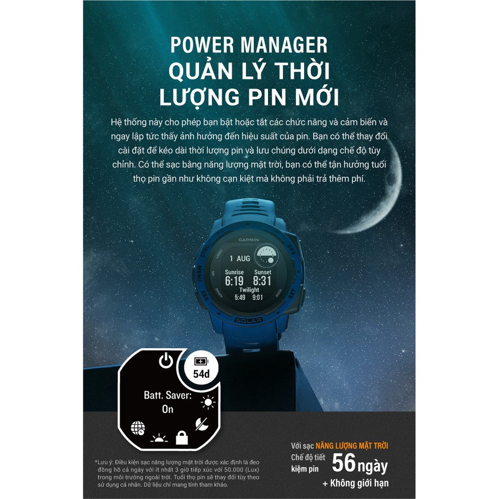 Đồng hồ thông minh Garmin Instinct Solar, Surf Edition - Hàng Chính Hãng