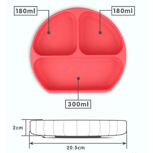 (Tặng thìa báo nóng Parhdoas) Khay ăn dặm Silicon ba ngăn có đế hút chân không