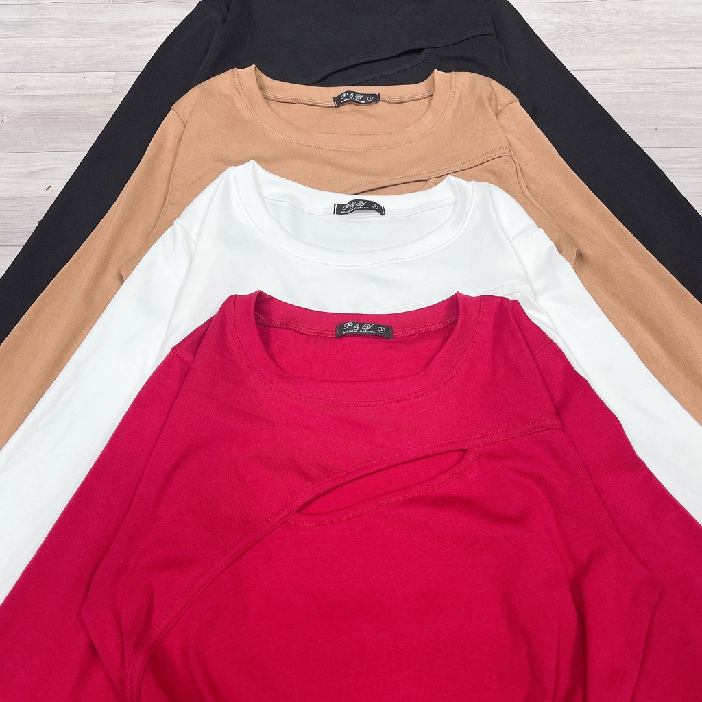 Áo Thun Kiểu Nữ Bigsize Tay Dài Cô Nhỏ Bigsize,Áo Kiểu Nữ Size Lớn Tôn Dáng Chất Thun Borib Co Dãn TD3