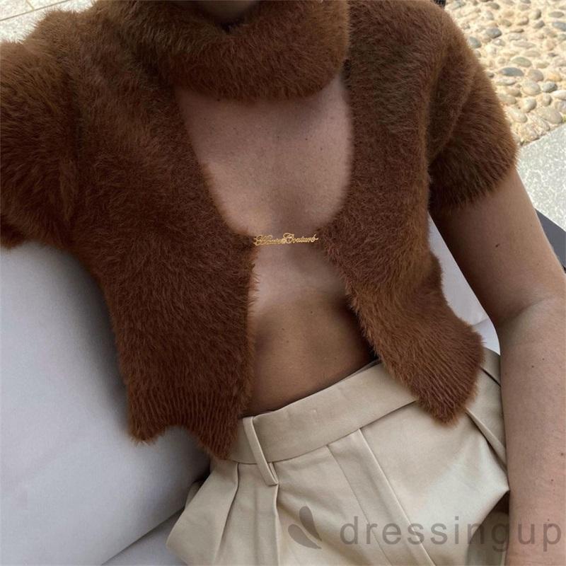 Áo cardigan tay ngắn phối dây xích kim loại thời trang cho nữ