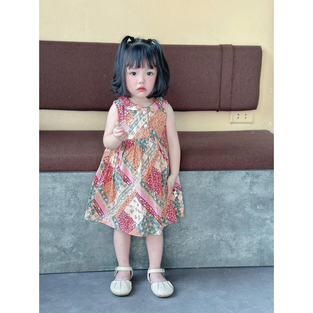 Váy hè sát nách cổ sen chất thô mát cho bé gái 1-5 tuổi (mã 336)