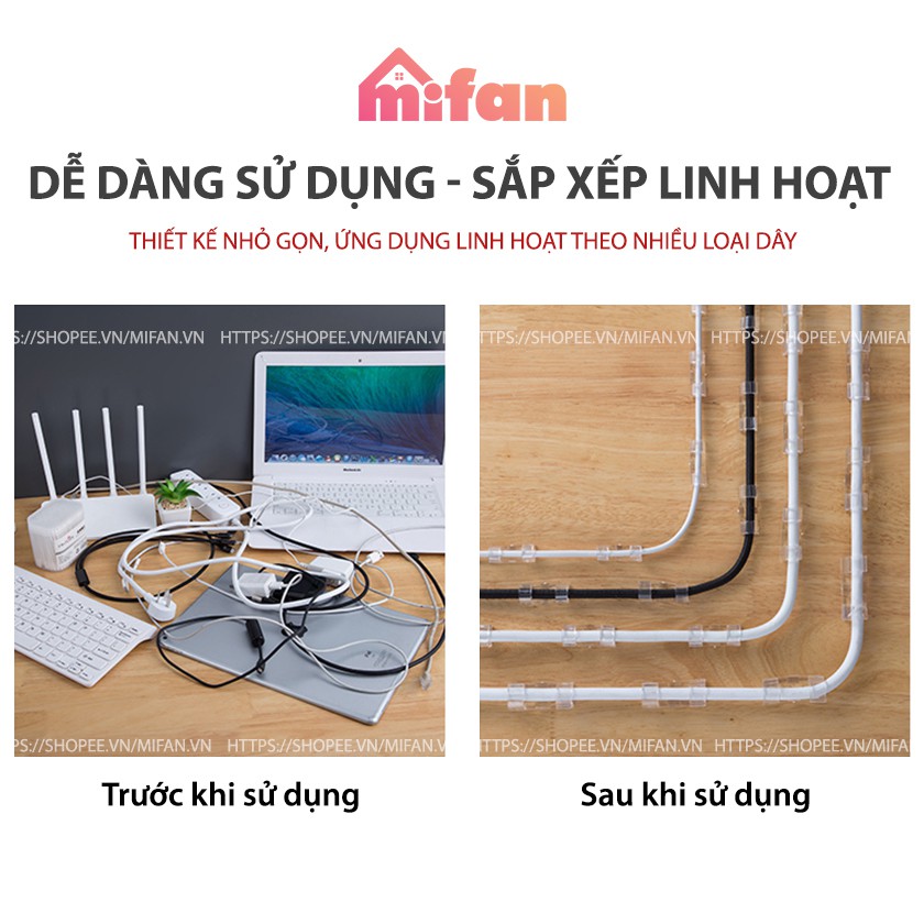 Bộ miếng dán đi dây điện 16 cái cỡ to kẹp 2-3 dây - Kẹp cố định dây điện dán tường - Kẹp giữ dây điện, cáp mạng - MIFAN