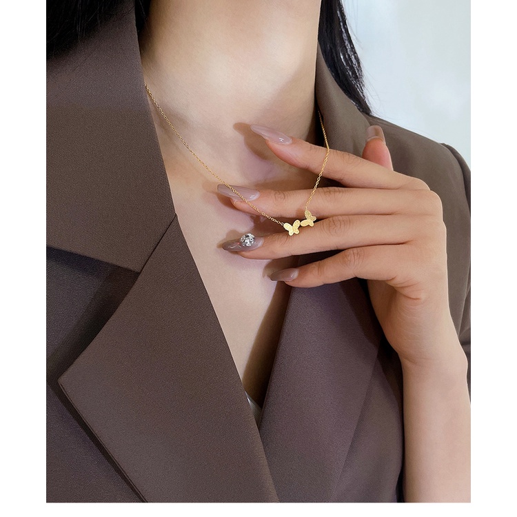 Dây chuyền titan bướm đôi mini phun cát TT5677  - CAM KẾT KHÔNG GỈ, KHÔNG BAY MÀU - BẢO HÀNH 12 THÁNG.