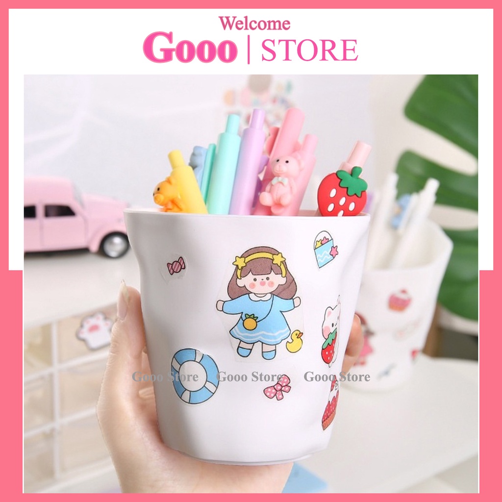 Ly, cốc nhựa đựng bút trắng giả vân đá để phụ kiện trang trí bàn học