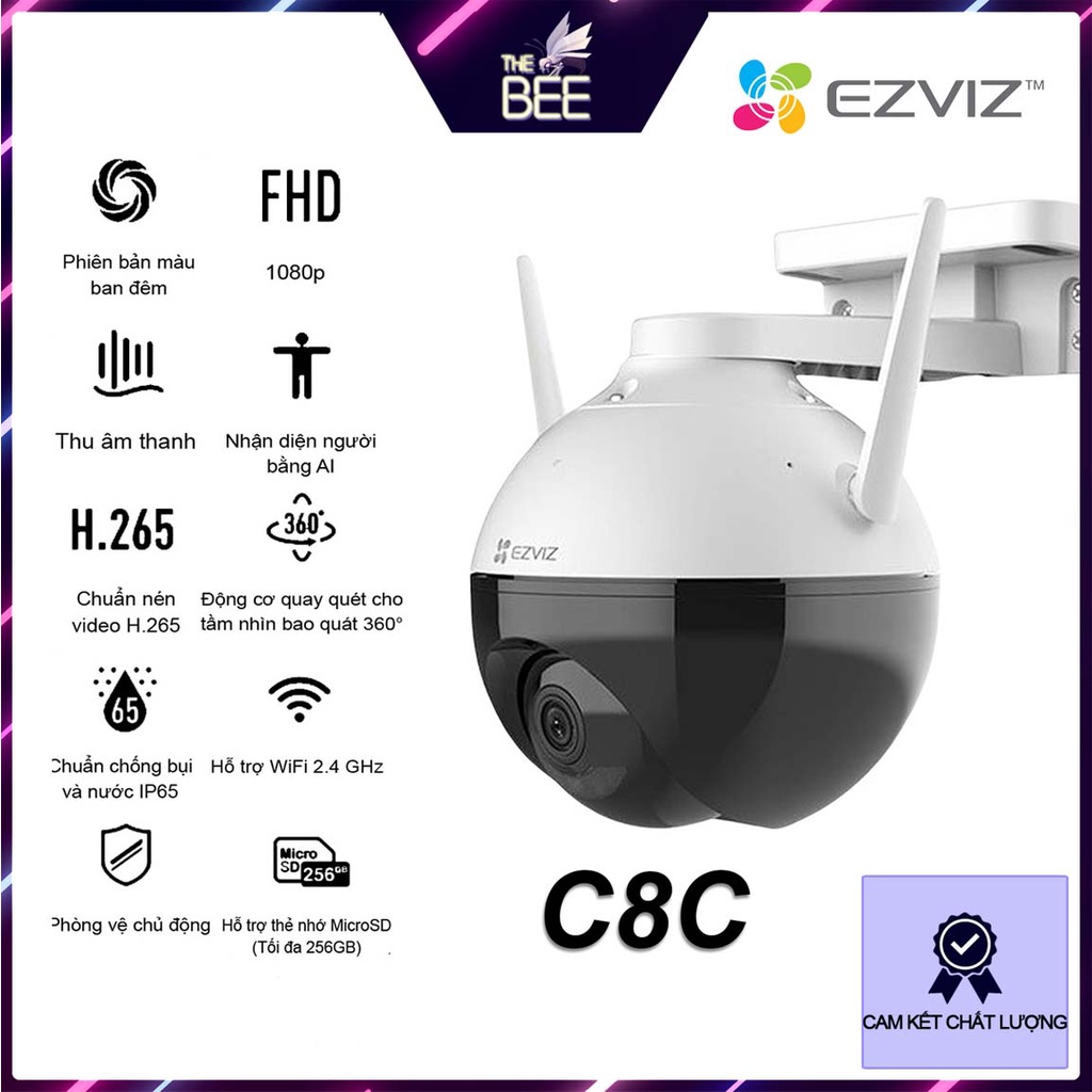 🌈 Camera Wifi Ngoài trời Quay quét Ezviz C8C Chính hãng Full HD 1080P 🌈 Tích hợp Mic thu âm