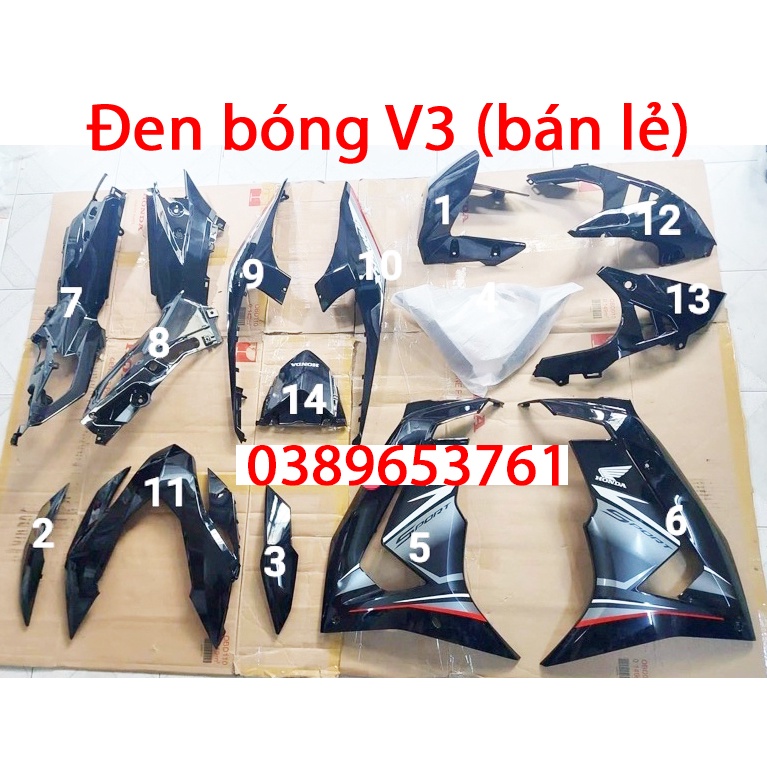 Dàn áo Winner V3 Đen bóng Zin chính hãng Honda
