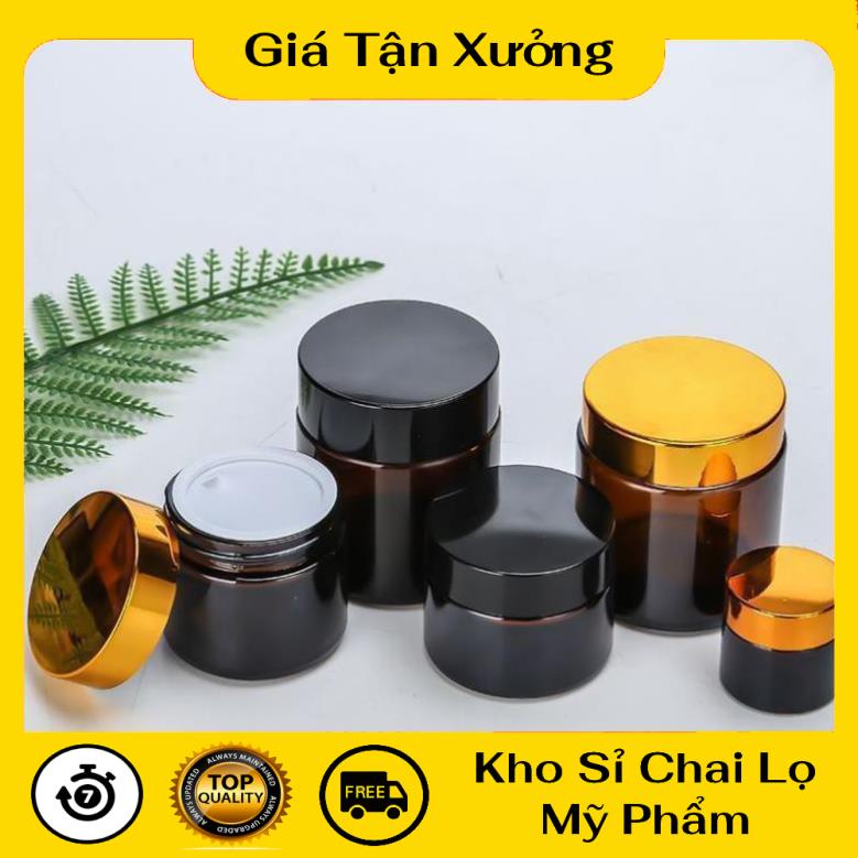 Hũ Chiết Mỹ Phẩm ❤ TRÙM SỈ ❤ Hũ Chiết Kem Thủy Tinh Nâu 15g,20g Nắp Vàng, Bạc , lọ chiết mỹ phẩm , phụ kiện du lịch