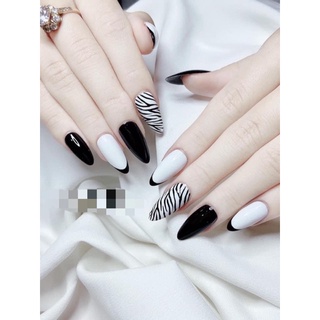 🎀 Nail box , móng up thiết kế , móng up vằn trắng đen🎀