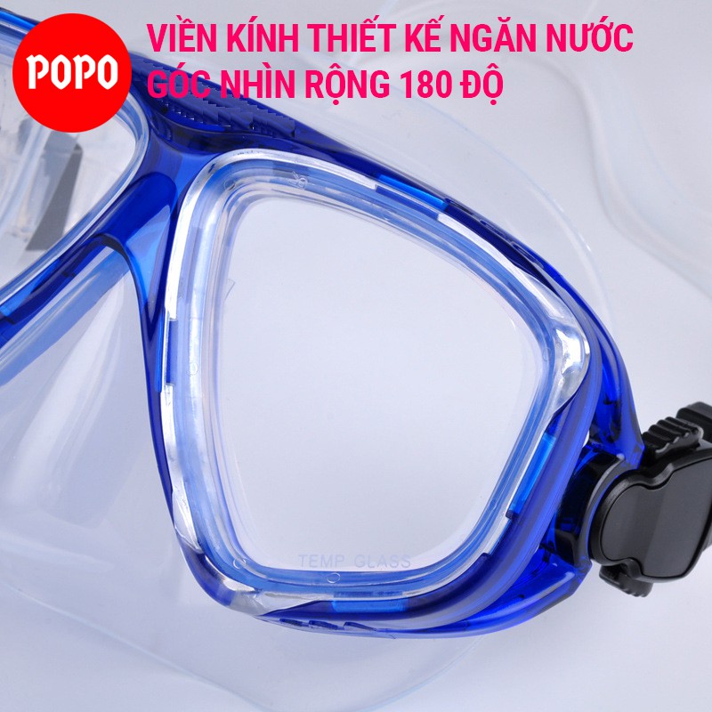 Mặt nạ lặn cận thị gồm ống thở lặn độ cận 1.5 độ đến 8.0 độ POPO kính lặn cận có độ mắt kính cường lực