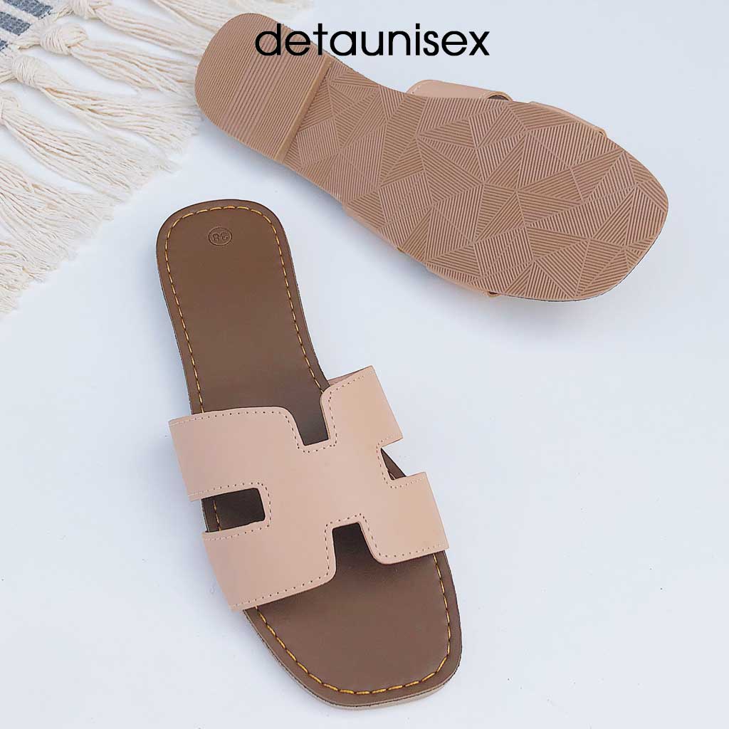 Dép Birken nữ chữ H may viền chỉ thời trang Detaunisex dép lê đi biển - DX01