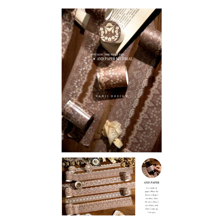Cuộn Băng Keo Washi Họa Tiết Hoa Vintage Trang Trí Sổ Tay DIY