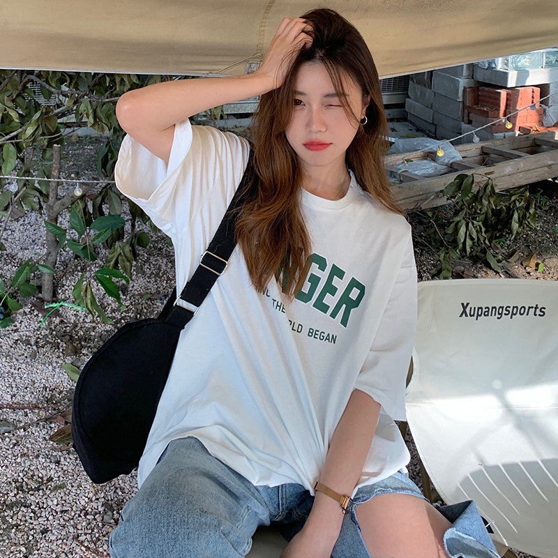 Áo thun tay ngắn in chữ thời trang mùa hè năng động trẻ trung