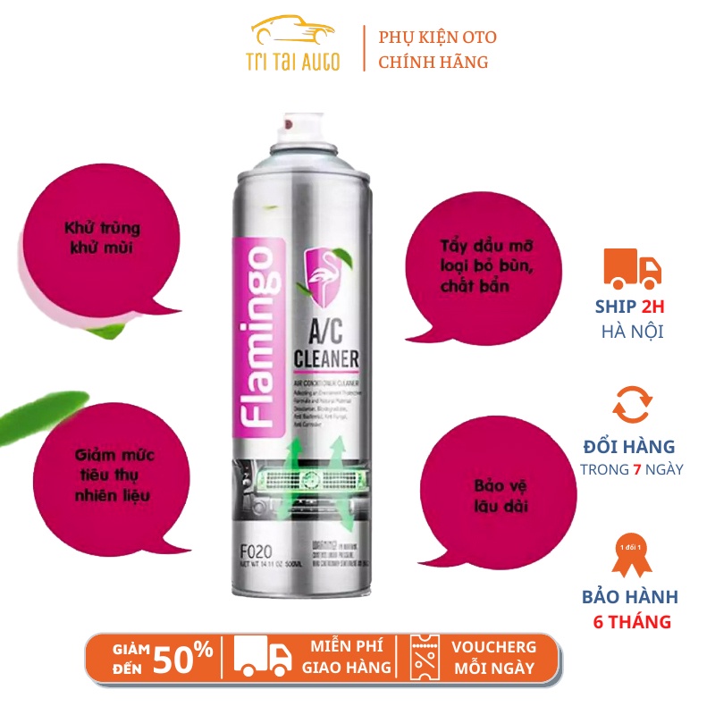 Xịt khử mùi điều hòa ô tô, xịt bọt khử mùi điều hòa flamingo F02 500ml