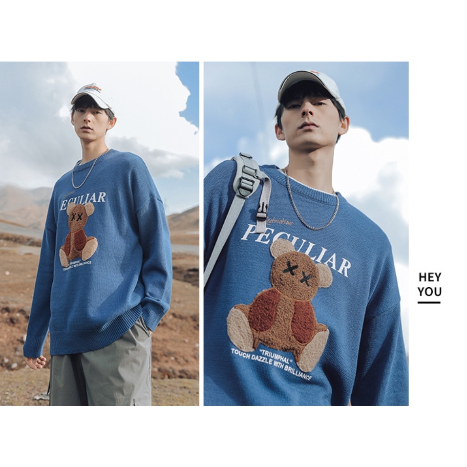 Áo len giữ nhiệt MEANSTORE len mùa đông nam nữ form rộng phong cách Hàn Quốc Ulzzang màu xanh, trắng - Peculiar