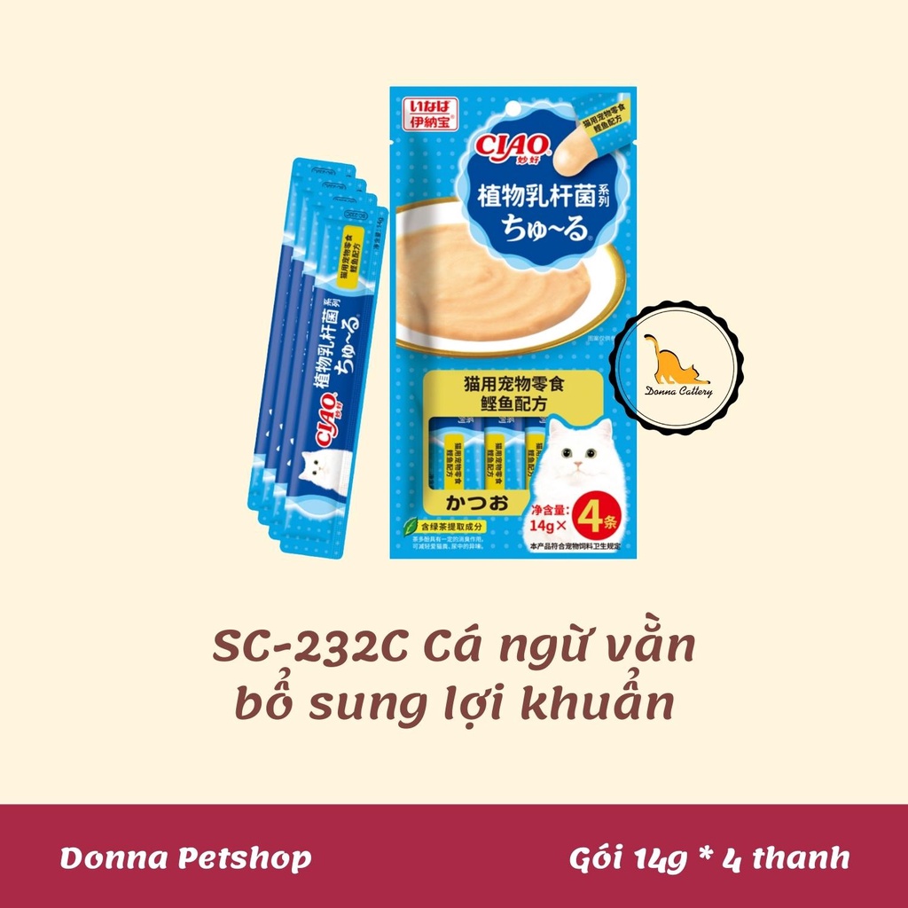 SÚP THƯỞNG CIAO LACTOBACILUS CHO MÈO BỔ SUNG LỢI KHUẨN 14g*4thanh