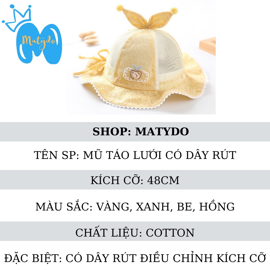 Mũ cho bé gái bé trai mũ nón vành tròn hình táo lưới có dây rút điều chỉnh phụ kiện trẻ em từ 0-2 tuổi