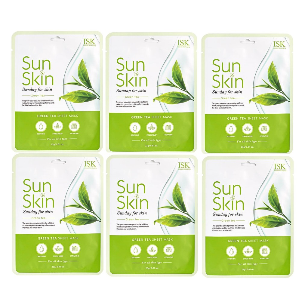 Hàng Chính Hãng- Mặt nạ trà xanh sạch mụn trắng da BEAUSKIN ISK SUNSKIN GREEN TEA SHEET MASK Hàn quốc 23g/ Gói