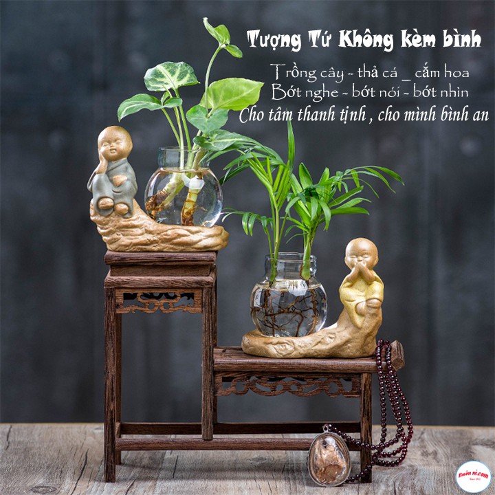 Tượng tứ không an lạc kèm lọ hoa phong thủy cho tâm thanh tịnh - br00596