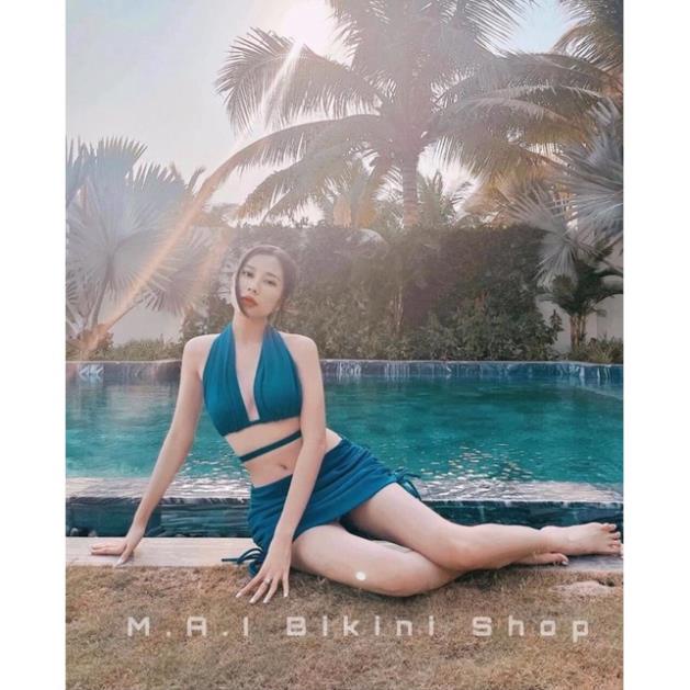 Bikini nữ 2 mảnh áo quây cột dây mix quần váy dây rút hottrend 2022 (mặc được nhiều kiểu) Đẹp