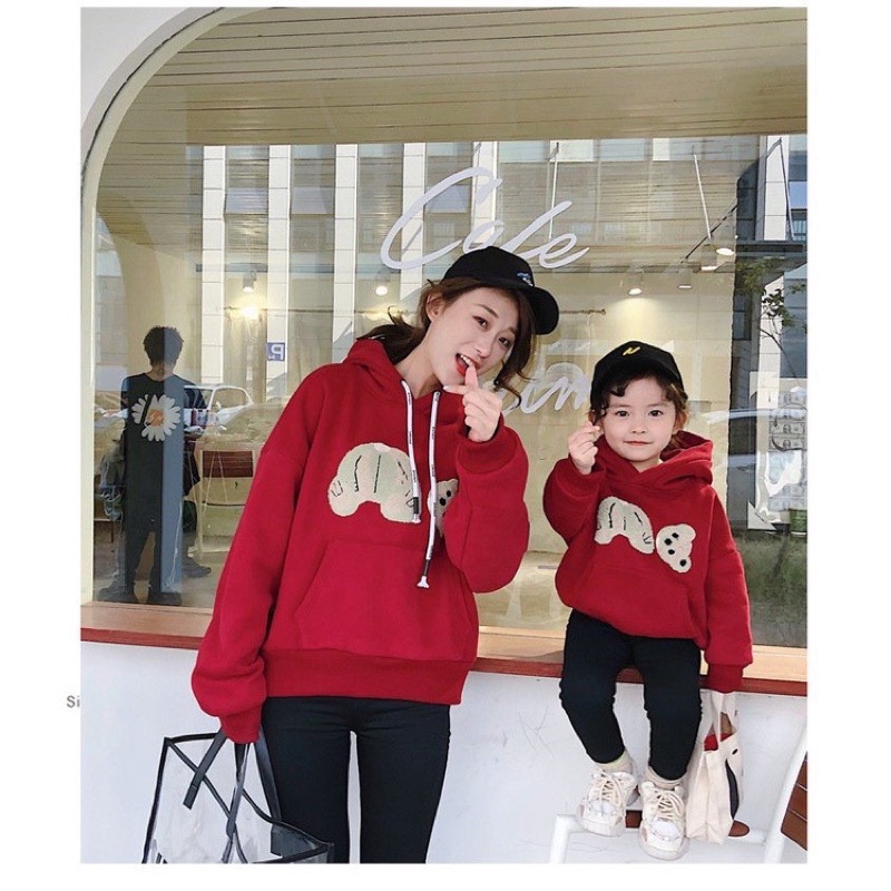 AB145 - ÁO NỈ HOODIE ĐÔI MŨ LIỀN ĐỎ GẤU MẸ VÀ BÉ | WebRaoVat - webraovat.net.vn