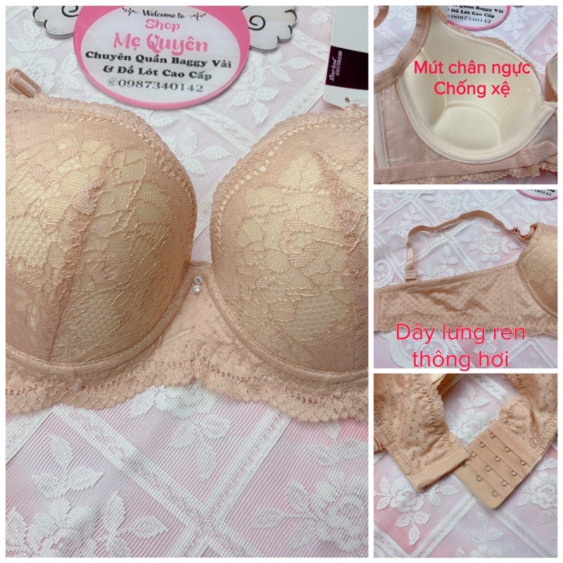 Áo lót ren Thái Lan mút mỏng chống xệ, có gọng nâng ngực giữ form chắc chắn, bản to che khuyết điểm mỡ thừa