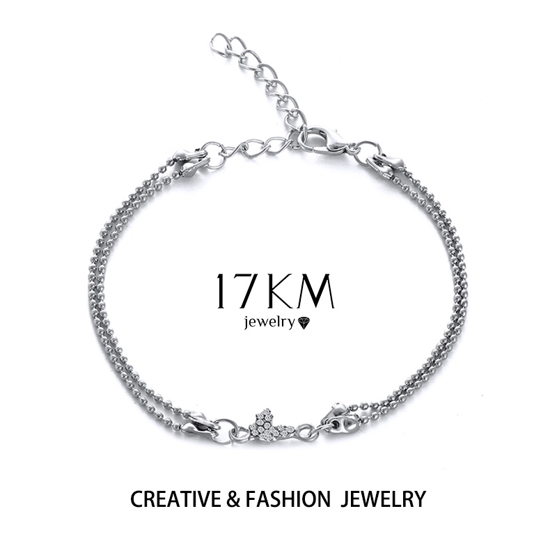Vòng tay 17KM mặt hình bướm đính đá pha lê thời trang cho nữ