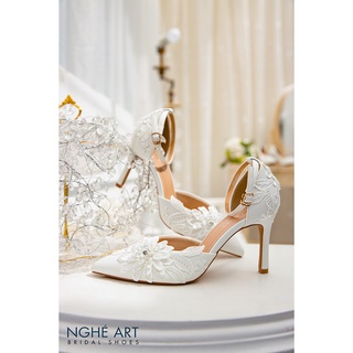 Giày cưới Nghé Art ren trắng 371