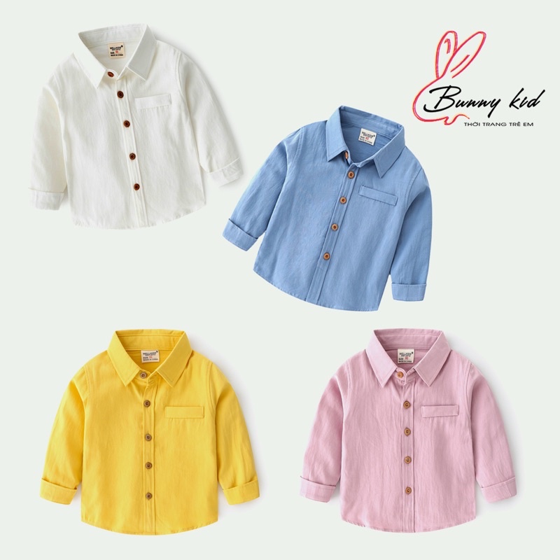 Áo sơ mi cho bé WELLKIDS áo dài tay họa tiết túi ngực chất cotton thô