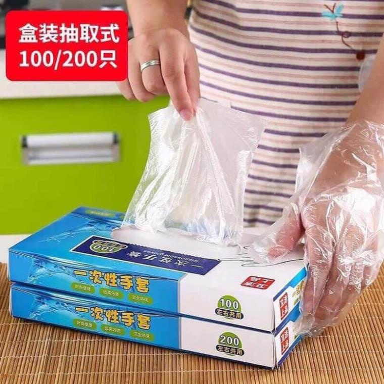 Hộp 200 Chiếc Găng Bao Tay Nilon Dùng 1 Lần Tiện Lợi
