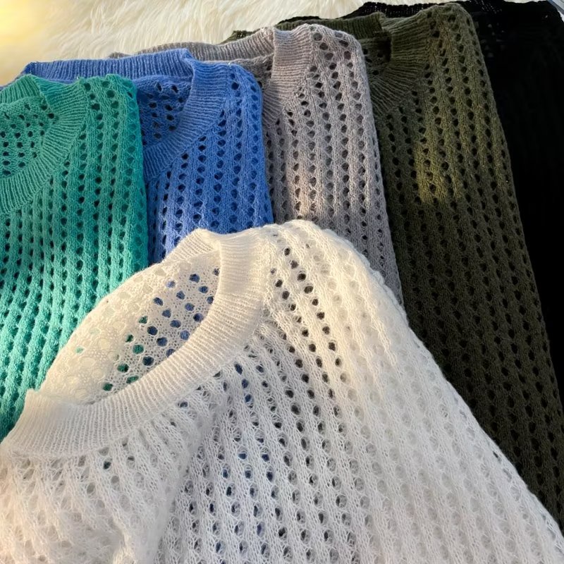 Áo Sweater Dệt Kim Dáng Rộng Cổ Tròn Màu Sắc Đơn Giản Thời Trang Xuân Thu Phong Cách Hàn Quốc Cho Nam