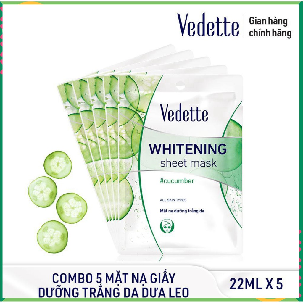 ❇️ COMBO 6 MẶT NẠ GIẤY TRẮNG DA DƯA LEO 22ml VEDETTE - DƯỠNG ẨM & SE DA - TPMY034