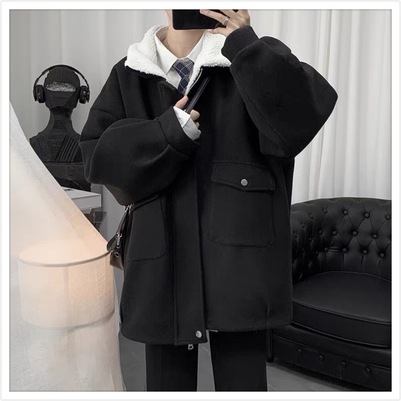 Áo khoác unisex nam nữ, Chất dạ lì có lót lông cừu bên trong cực ấm phòng cách trẻ trung năng động, mã HC89