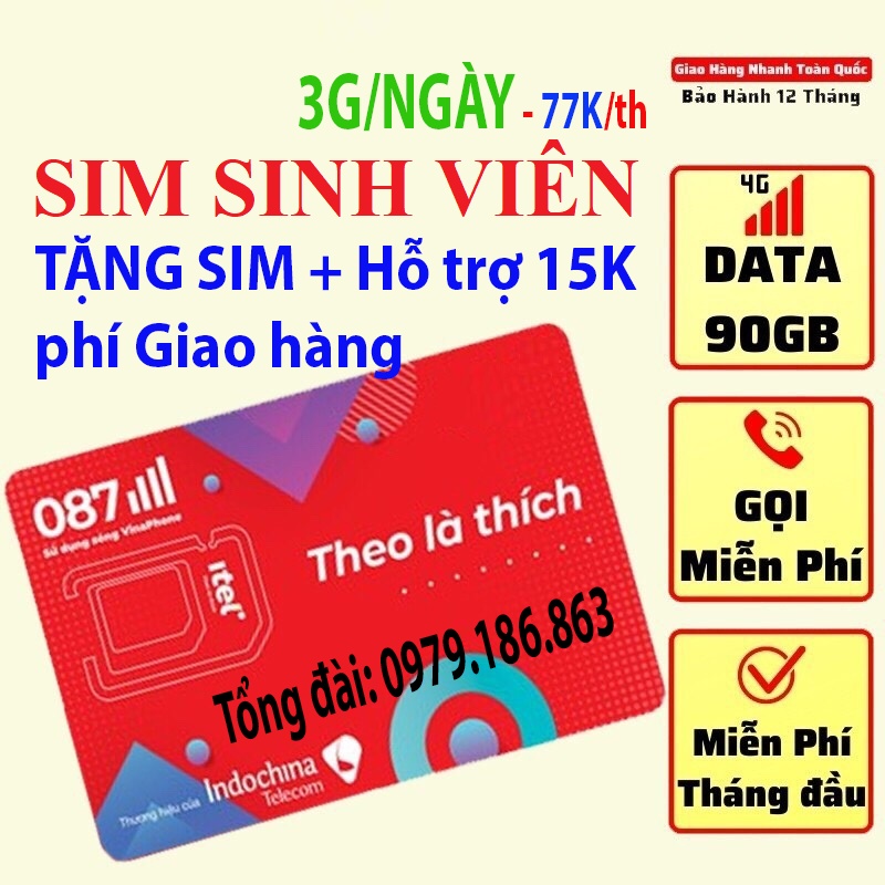 [Miễn phí tháng đầu] SIM ITEL 90G/th tốc độ 4G, Sim 4G VINAPHONE, Gọi VINAPHONE Miễn phí