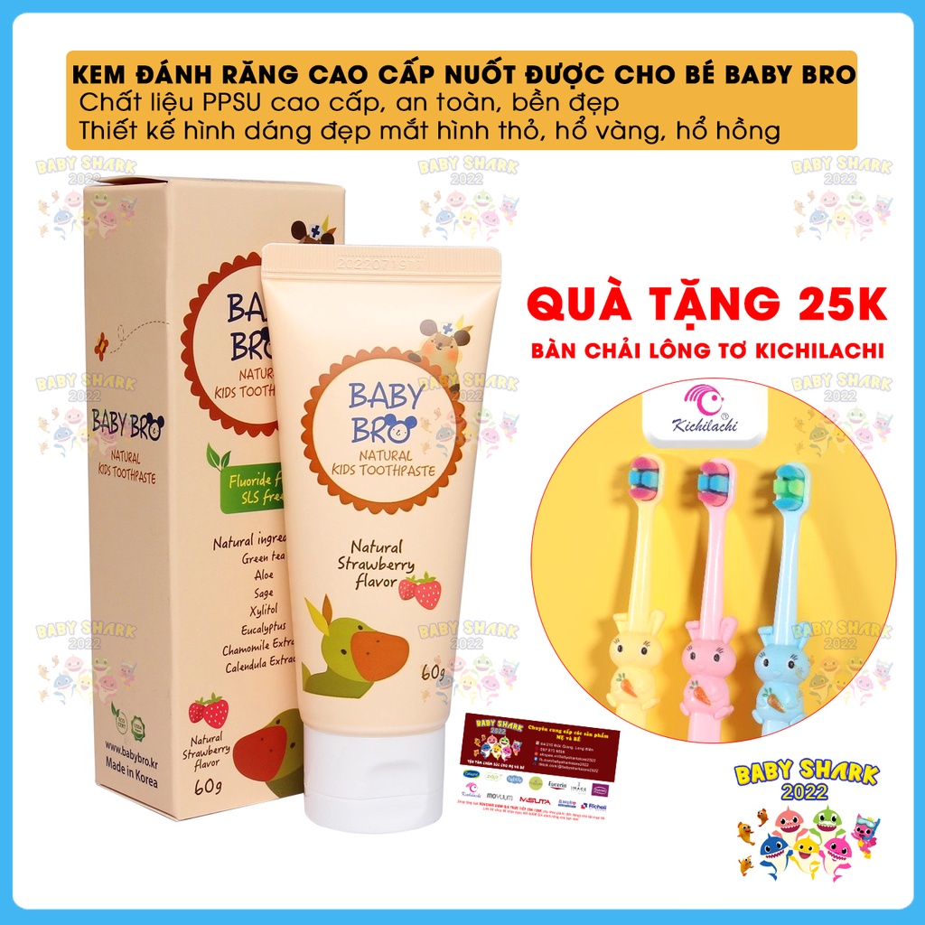 Kem đánh răng cho bé nuốt được thành phẩn hữu cơ Baby Bro Hàn Quốc vị trái cây 60g