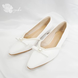 Giày cưới cô dâu đế bệt đính nơ dễ thương