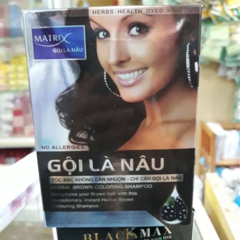 ✅✅Dầu Gội Maxtrix nhuộm là đen và nhuộm là nâu hộp 10 gói