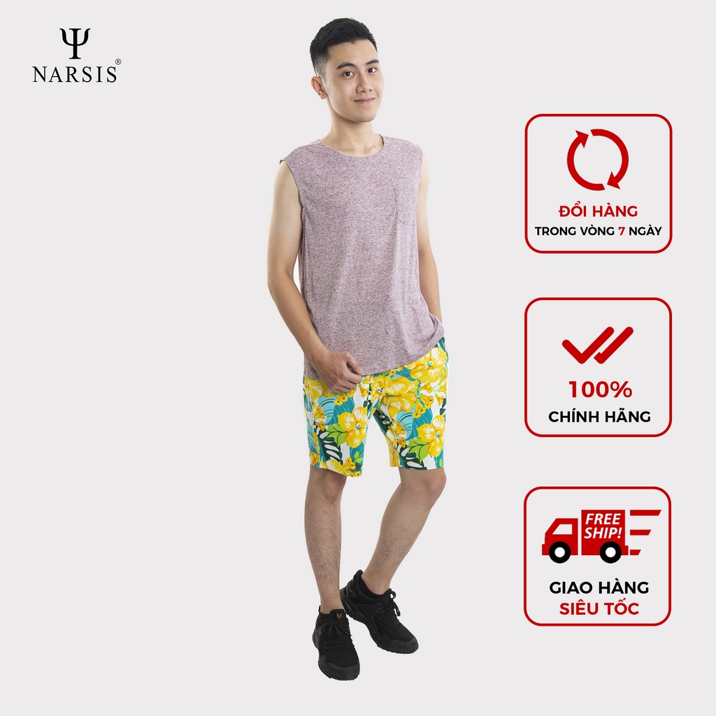 Quần Short nam Narsis S0007 in họa tiết hoa vàng