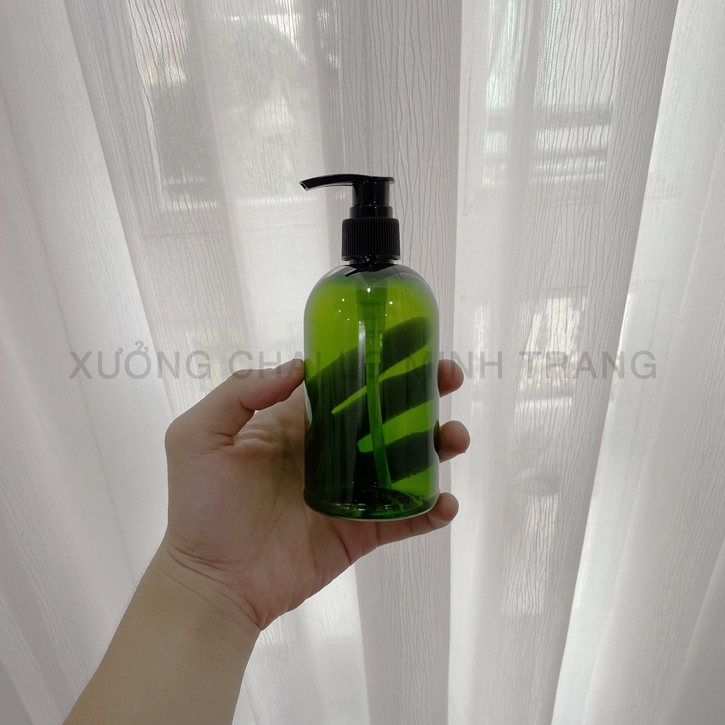 Chai chiết mỹ phẩm 300ml xanh lá nắp đen (Cổ 24) Chai đựng sữa tắm dầu gội