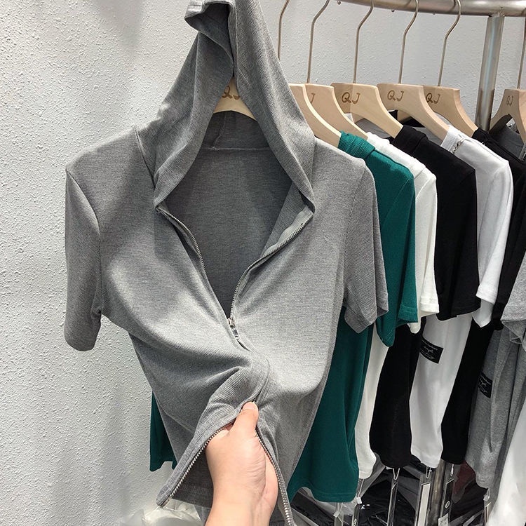 Áo Hoodie Tay Ngắn Màu Sắc Đơn Giản Phong Cách Hàn Quốc Cho Nữ | BigBuy360 - bigbuy360.vn