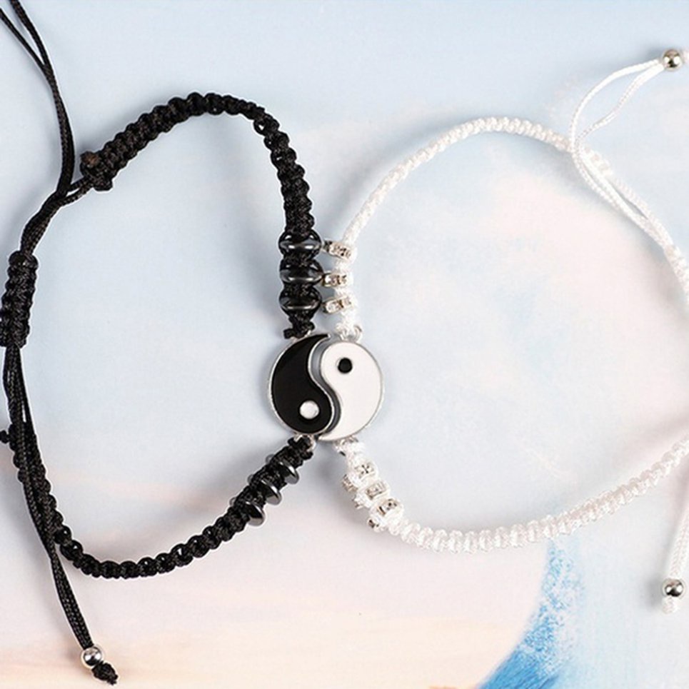 Woven Rope Bracelet Yin Yang Beads Adjustable Couple Pairing Friendship Gift