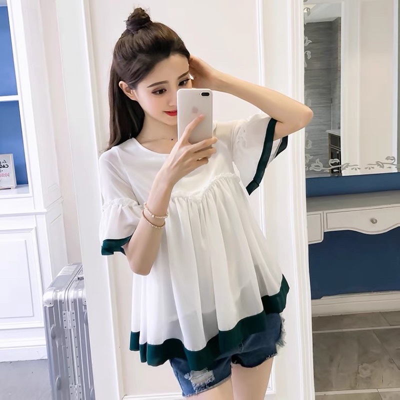 Sét áo bầu babby doll trắng hàn quốc và quần sooc bầu