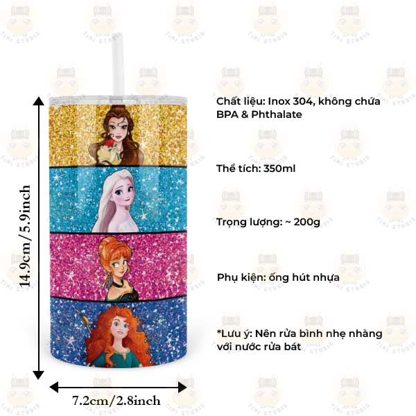 Bình Giữ Nhiệt Hình Công Chúa Disney - Tỉ Mỉ Studio - Mã 1407AT07