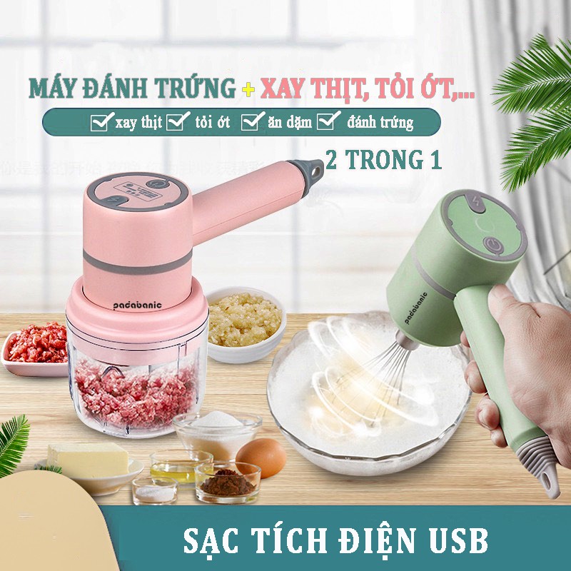 [Đa Chức Năng] Máy Xay Tỏi, Ớt, Hành  Xay Thịt Mini Sạc Pin Padabanic Tích Điện USB