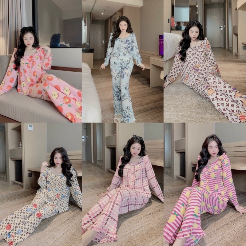 Đồ Bộ Tay Dài Mango Cổ Vuông Tay Dài